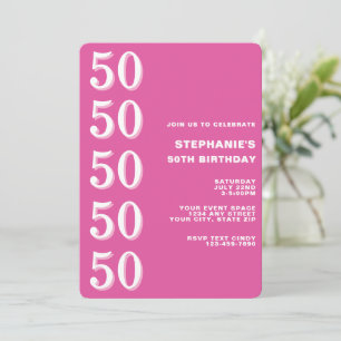 Simple Modern Pink Milestone 50th Birthday Invitation