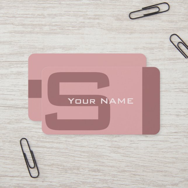 Simple Modern Pink Monogram Business Card (Front/Back In Situ)