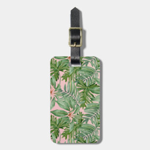 Simple Modern Pink Palm Leaf Tropical Floral Luggage Tag