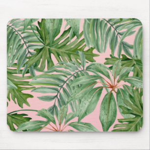 Simple Modern Pink Palm Leaf Tropical Floral  Mouse Pad