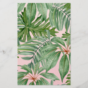 Simple Modern Pink Palm Leaf Tropical Floral  Stationery