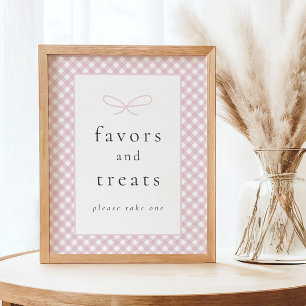 Simple Modern Pink Plaid Bow Baby Shower Sign