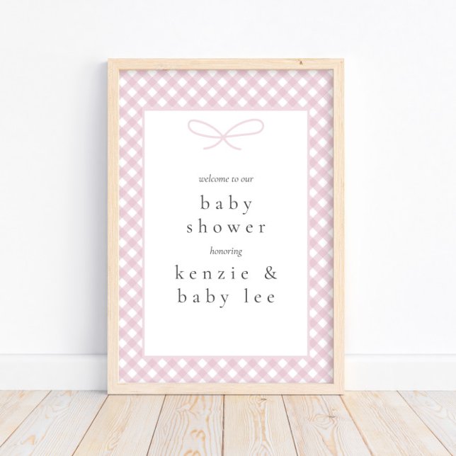Simple Modern Pink Plaid Bow Baby Shower Welcome Poster (Creator Uploaded)