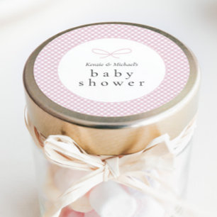 Simple Modern Pink Plaid Bow Classic Round Sticker