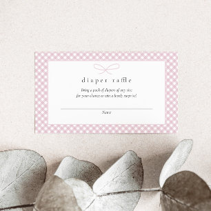 Simple Modern Pink Plaid Bow Diaper Raffle Enclosure Card