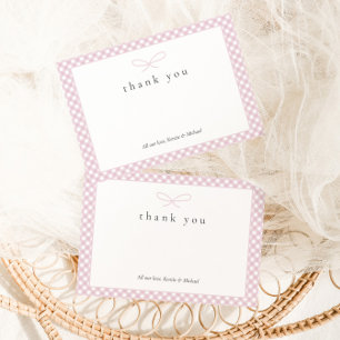 Simple Modern Pink Plaid Bow Thank You Card