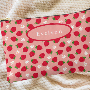 Simple Modern Pink Strawberry Pattern Accessory Pouch