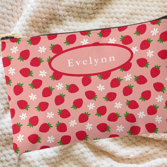 Simple Modern Pink Strawberry Pattern Accessory Pouch (Creator Uploaded)