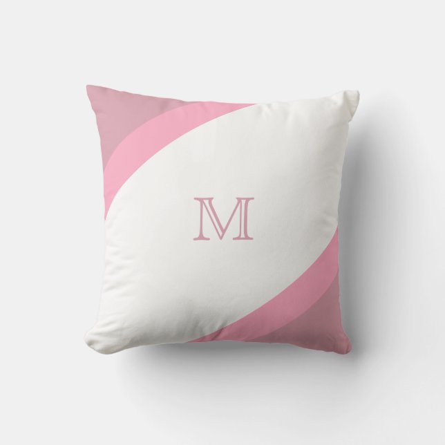 Simple Modern Pink Striped Monogram Cushion (Front)