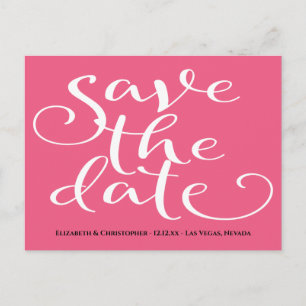 Simple Modern Pink White Wedding Save The Date Postcard