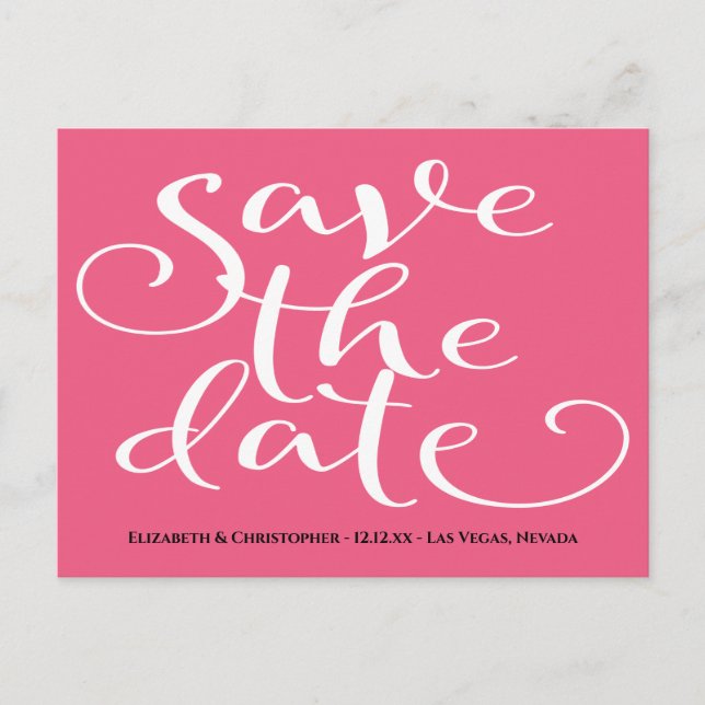 Simple Modern Pink White Wedding Save The Date Postcard (Front)
