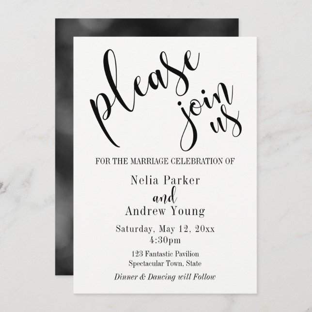 Simple, Modern "Please Join Us" Typography Wedding Invitation (Front/Back)