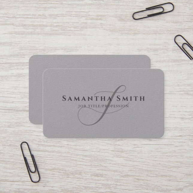 Simple Modern Premium Grey Monogrammed Business Card (Front/Back In Situ)