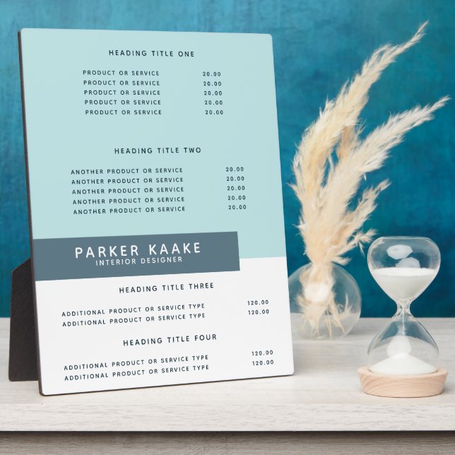 Simple Modern | Pricing & Services Display Plaque (Side)