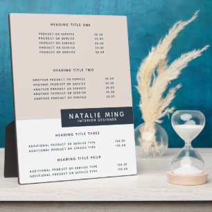 Simple Modern Pricing & Services Display Plaque