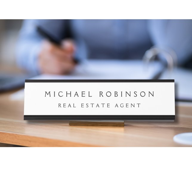Simple Modern Professional Black Office Title Desk Name Plate (Creator Uploaded)
