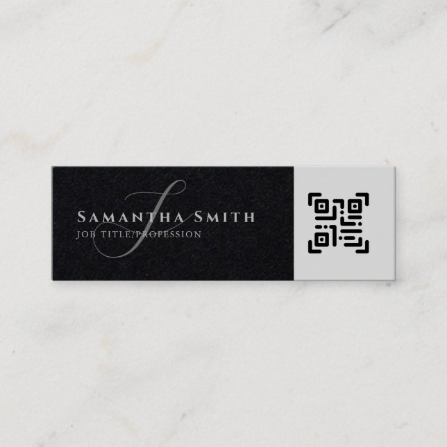 Simple Modern Professional Grey QR Monogrammed  Mini Business Card (Front)