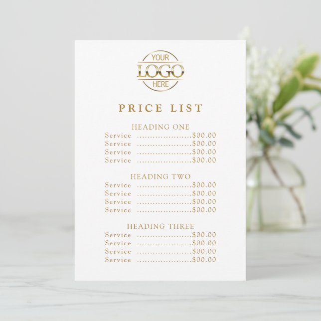 Simple Modern Professional Logo Menu Price List (Standing Front)