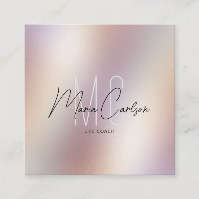 Simple Modern Professional Monogram Metallic  Square Business Card (Front)