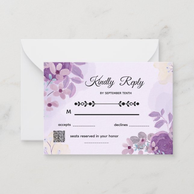 Simple Modern Purple Floral Wedding RSVP Card (Front)