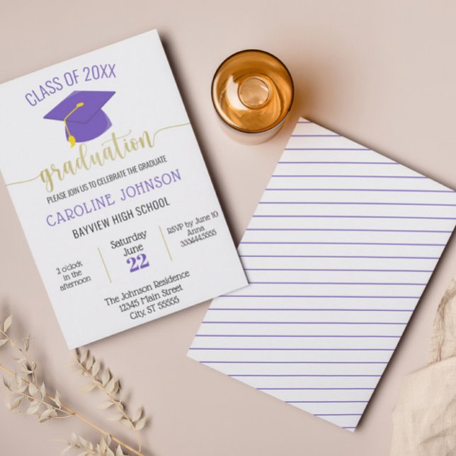 Simple Modern Purple Gold Graduation Invitation (Creator Uploaded)