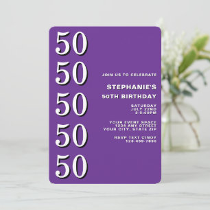 Simple Modern Purple Milestone 50th Birthday Invitation