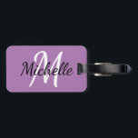 Simple Modern Purple Monogram Initial and Name Luggage Tag<br><div class="desc">Simple and modern purple background and white custom monogram first initial and first name</div>