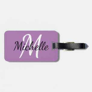 Simple Modern Purple Monogram Initial and Name Luggage Tag