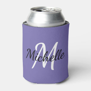 Simple Modern Purple Monogram Name + Initial Can Cooler