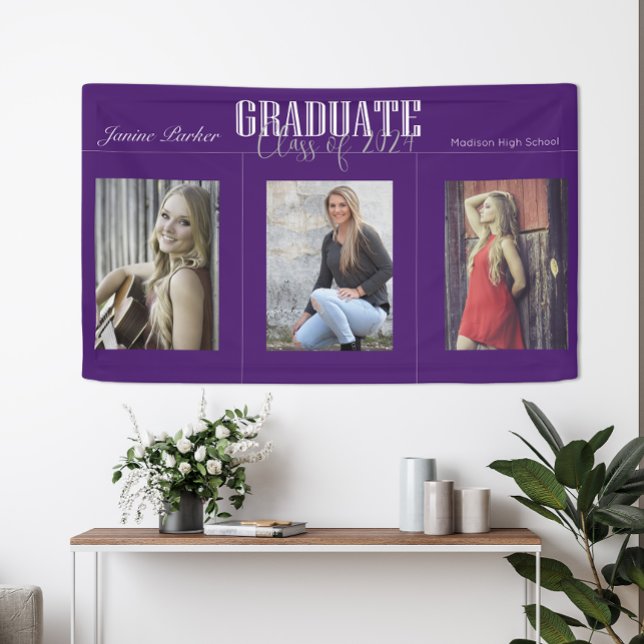 Simple Modern Purple Photo Graduation Party Banner (Creator Uploaded)