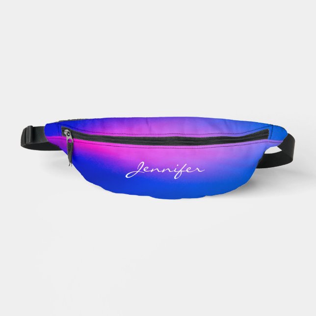 Simple Modern Purple Pink Blue With Script Name Bum Bags (Front)