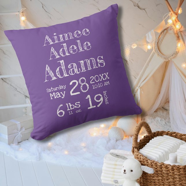 Simple Modern Purple Stripes Birth Stats Baby Cushion (Creator Uploaded)