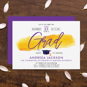 Simple Modern Purple Yellow Graduation Calligraphy Invitation