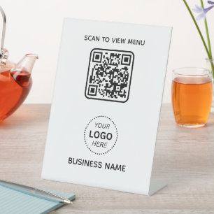  Simple Modern QR Code Menu Business Name & Logo  Pedestal Sign