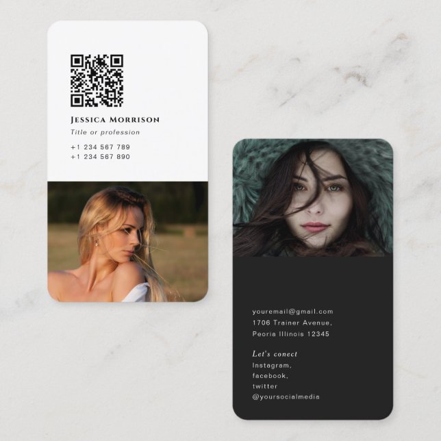 simple modern QR code photographer networking Business Card (Front/Back)