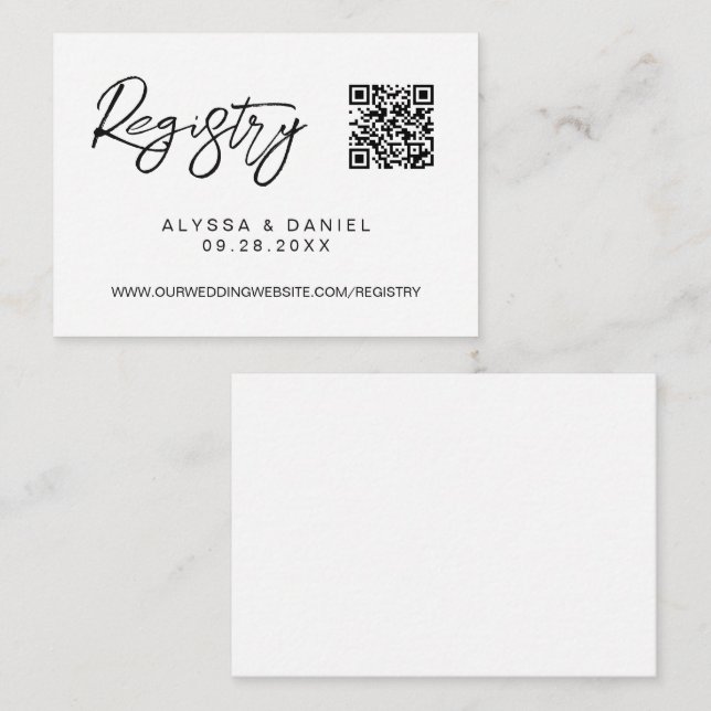 Simple Modern QR code wedding registry custom Enclosure Card (Front/Back)