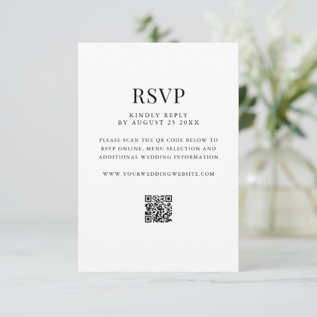 Simple Modern QR Code Wedding RSVP Card (Standing Front)