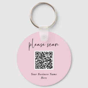 Simple Modern QR Code with Business Name   Pink Key Ring