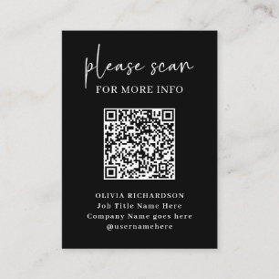 Simple Modern QR Code with Logo Back Black Business Card