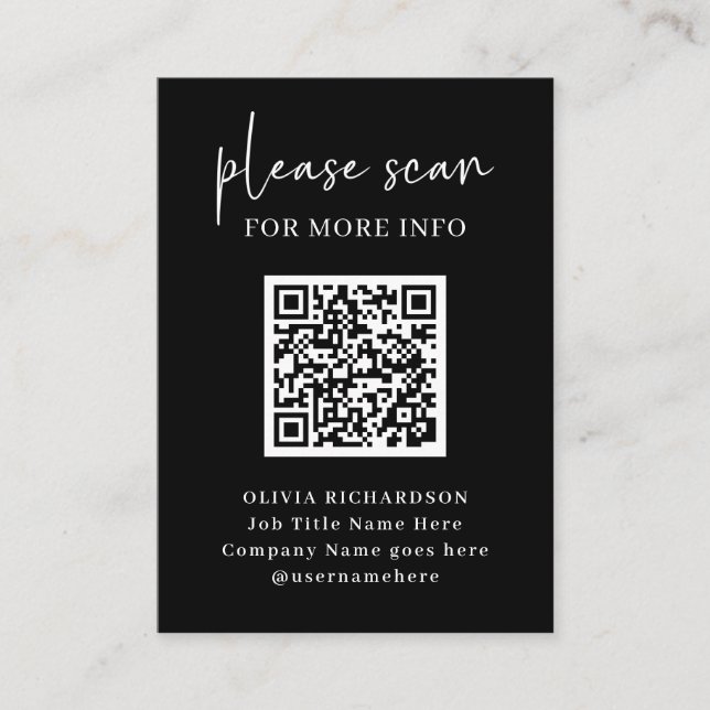 Simple Modern QR Code with Logo Back | Black Business Card (Front)