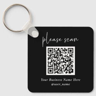 Simple Modern QR Code with Logo Back   Black Key Ring
