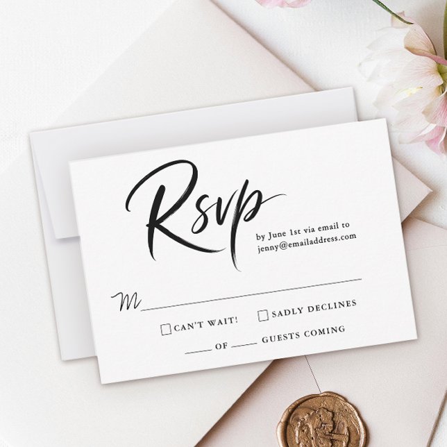 Simple Modern Quinceanera Black White Ink Script RSVP Card (Creator Uploaded)