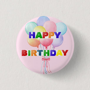 Simple Modern rainbow balloon birthday party 3 Cm Round Badge