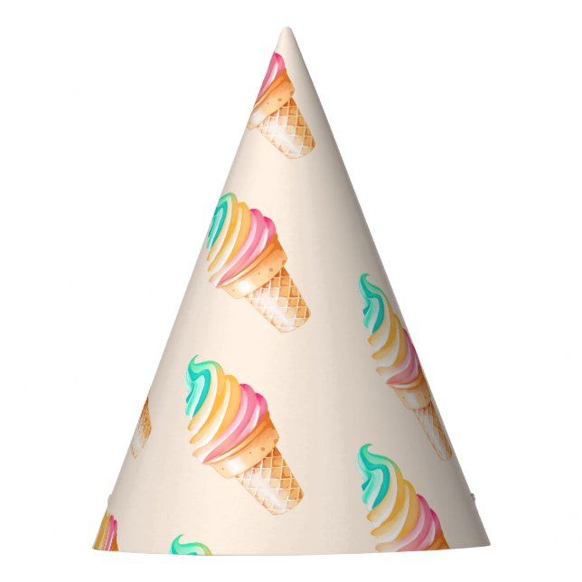 Simple Modern Rainbow ice cream birthday party Hat (Front)