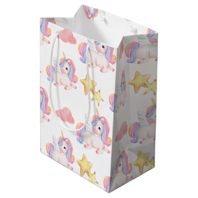 Simple Modern Rainbow unicorn birthday party Medium Gift Bag (Back Angled)