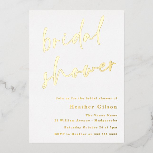 Simple Modern Real Gold Bridal Shower Golden (Front)