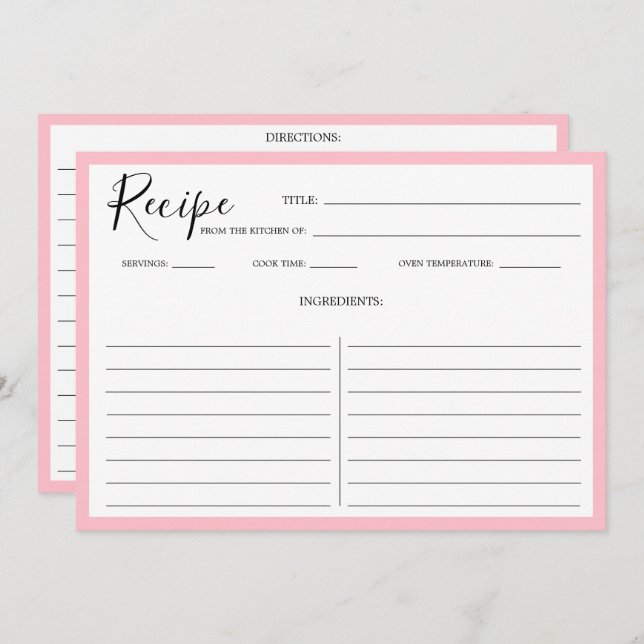 Simple Modern Recipe Card Pink (Front/Back)
