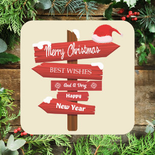 Simple Modern Red and Green North Pole Christmas Square Sticker