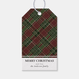Simple Modern Red and Green Plaid Merry Christmas Gift Tags