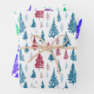 Simple Modern Red And Green Tree Winter Watercolor Wrapping Paper Sheet